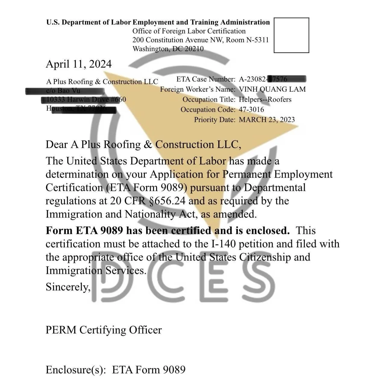 PERM Certified · Helpers–Roofers · A Plus Roofing & Construction LLC · ~16 tháng