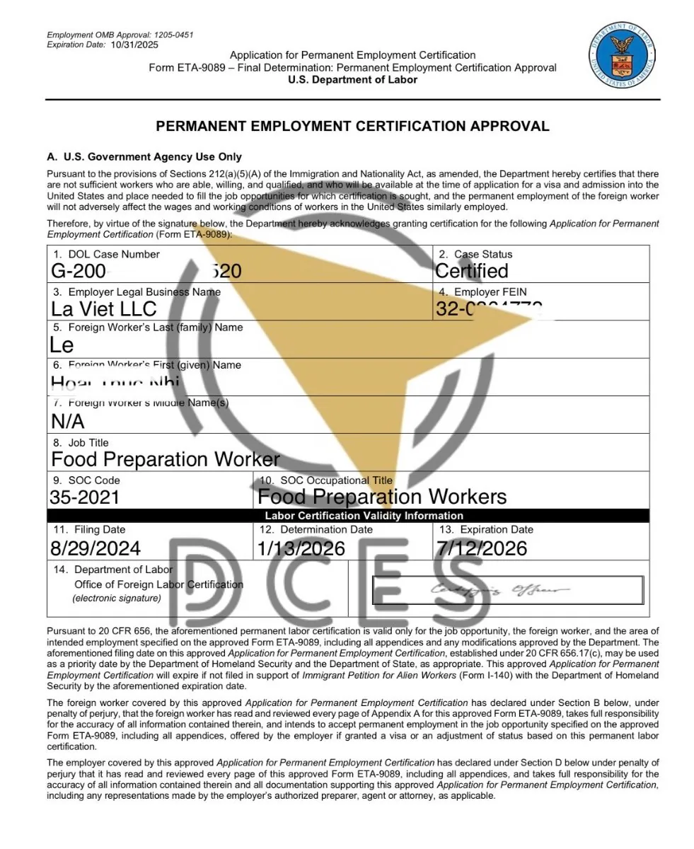 PERM Certified · Food Preparation · La Viet LLC · ~17 tháng