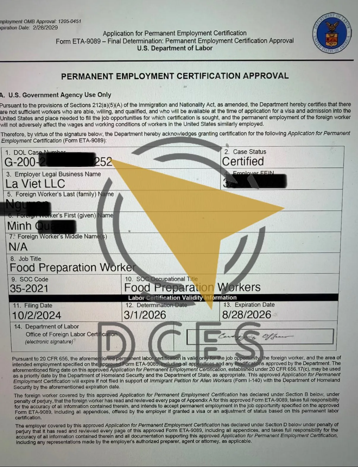 PERM Certified · Food Preparation · La Viet LLC · ~17 tháng