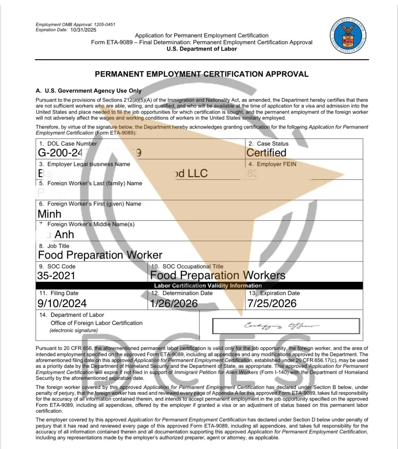 PERM Certified · Food Preparation · Rachael's Crawfish & Seafood LLC · ~16 tháng
